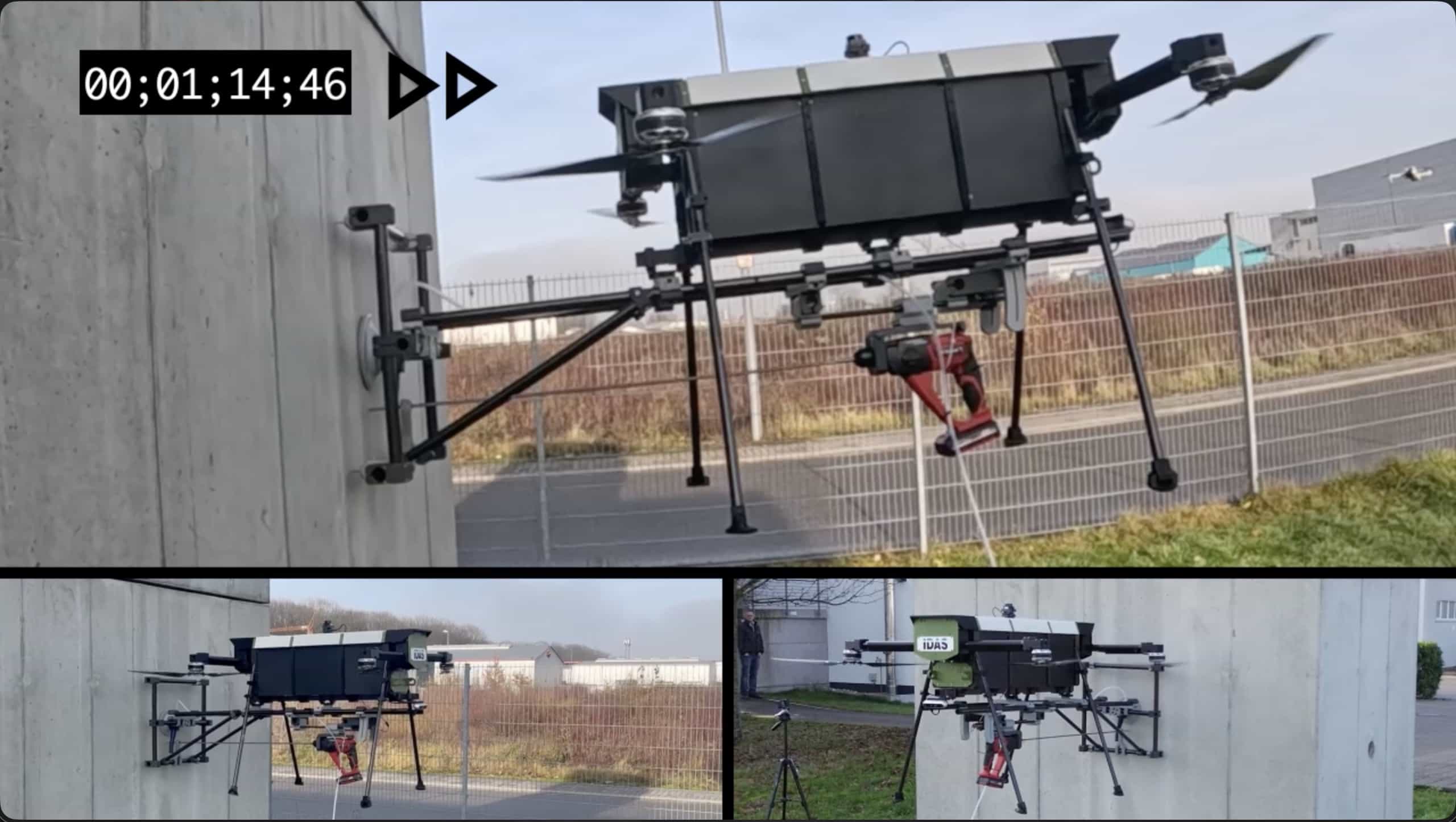 IDAS Drilling Drone performing a drilling process on a wall