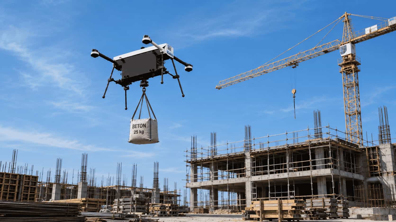 Transport drone for material movement on construction sites